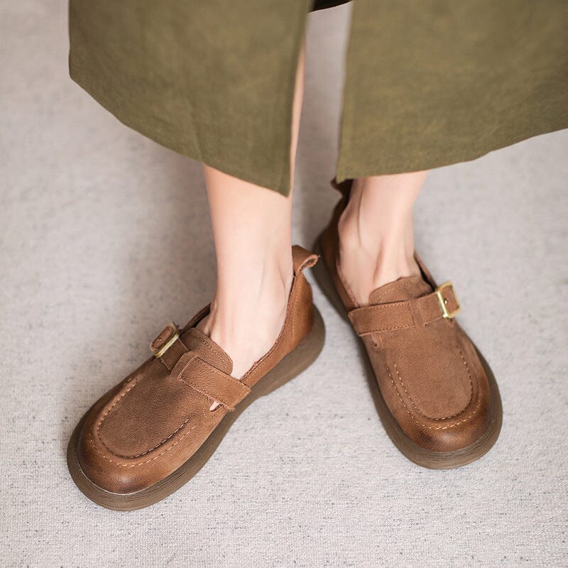 Women Retro Leather Flat Casual Shoes