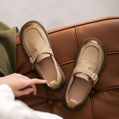 Women Retro Leather Flat Casual Shoes