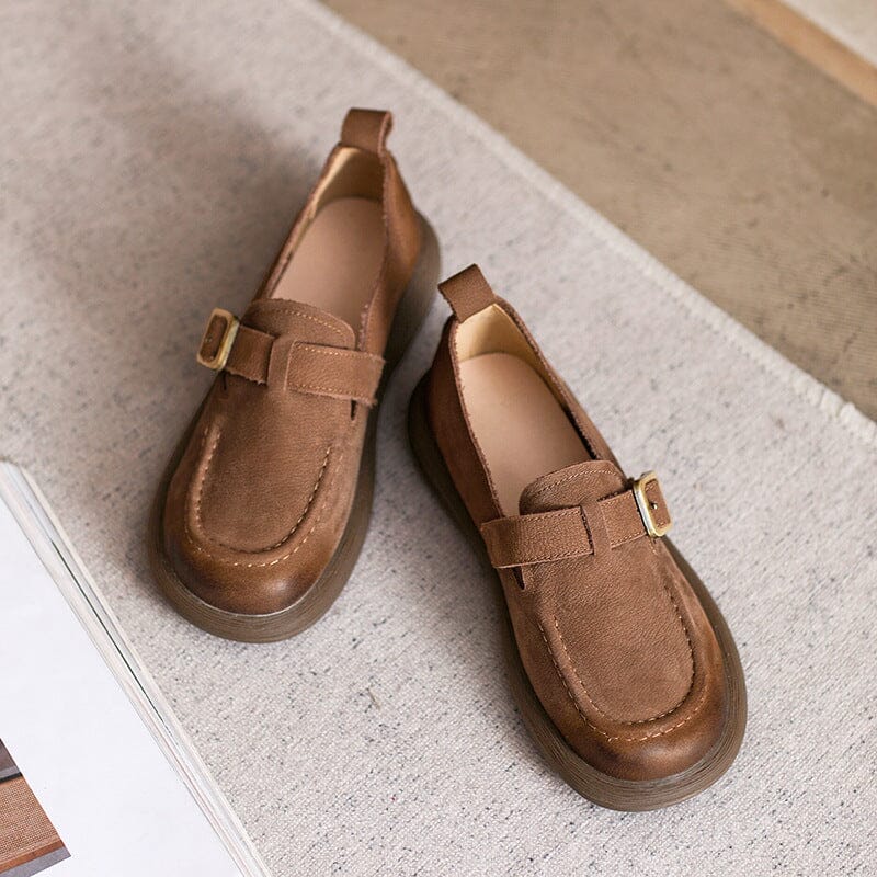 Women Retro Leather Flat Casual Shoes