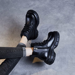 Women Retro Leather Platform Ankle Boots