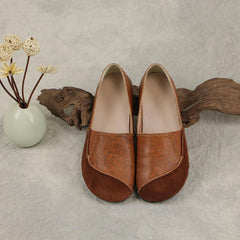 Women Retro Leather Stitching Casual Slip-On Shoes