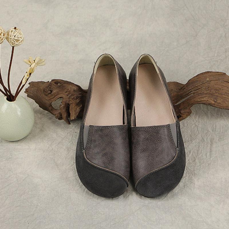 Women Retro Leather Stitching Casual Slip-On Shoes