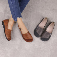 Women Retro Leather Stitching Casual Slip-On Shoes