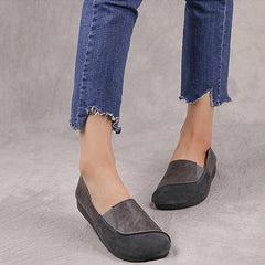 Women Retro Leather Stitching Casual Slip-On Shoes