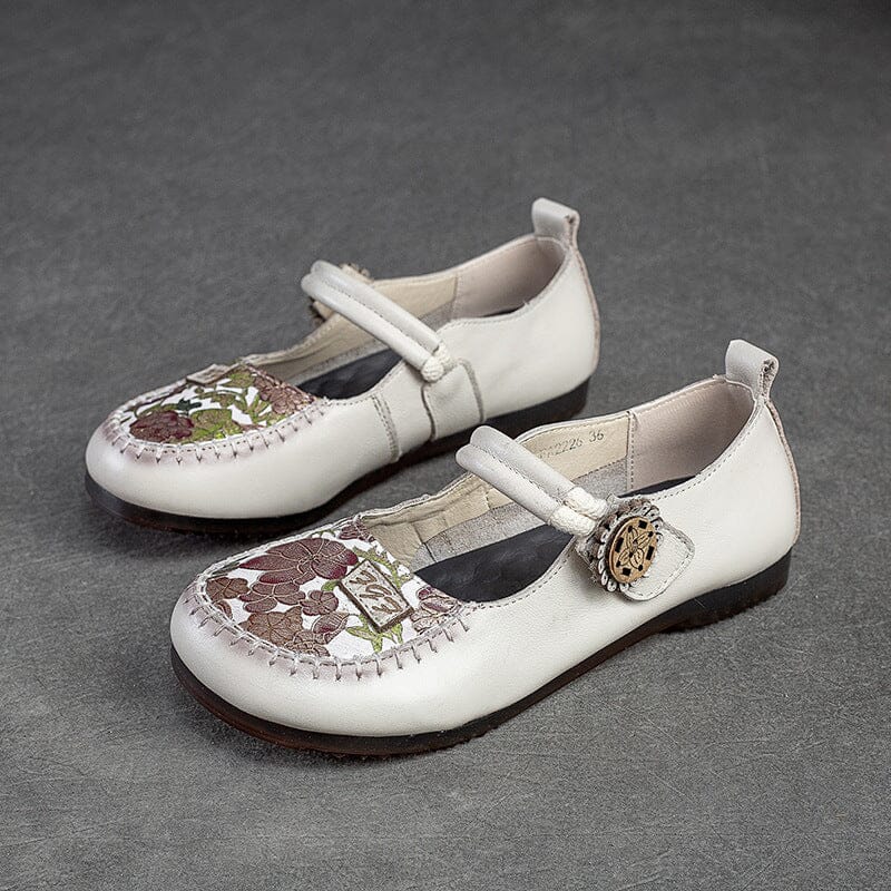 Women Retro Leather Velcro Casual Shoes