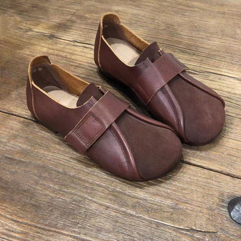 Women Retro Leather Velcro Casual Shoes