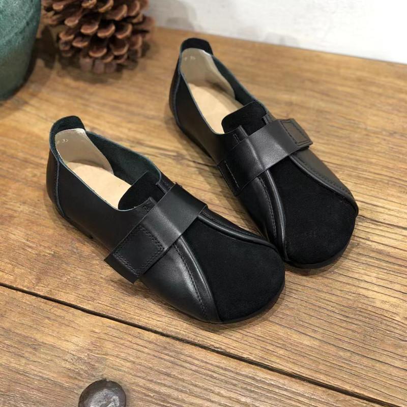 Women Retro Leather Velcro Casual Shoes