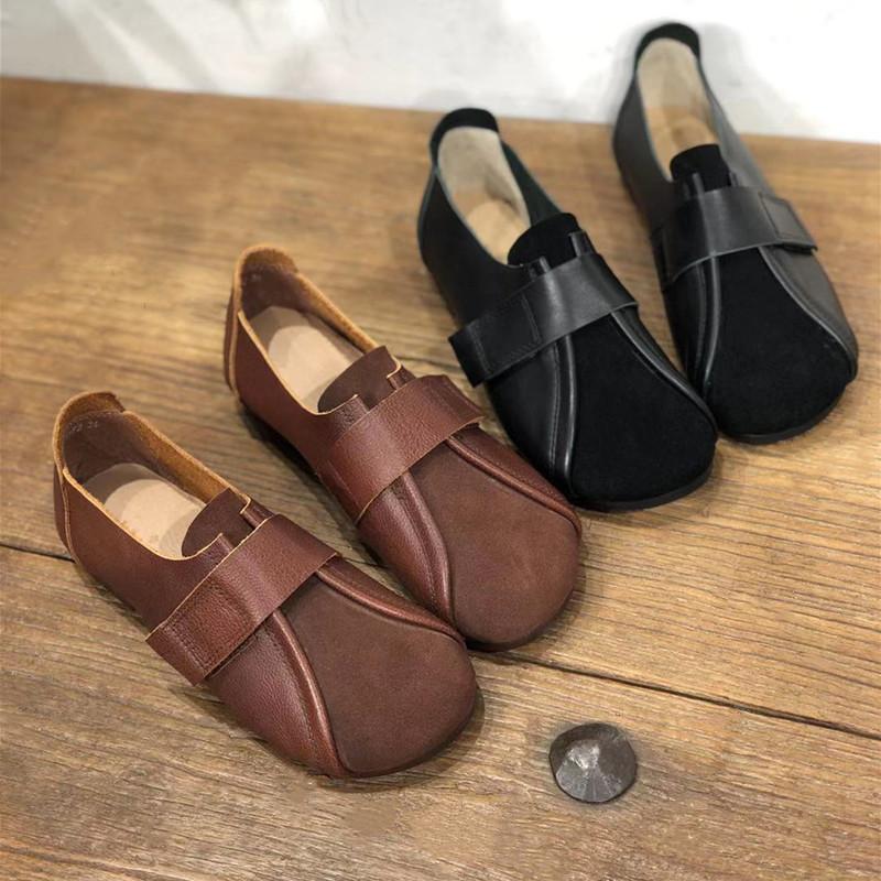 Women Retro Leather Velcro Casual Shoes