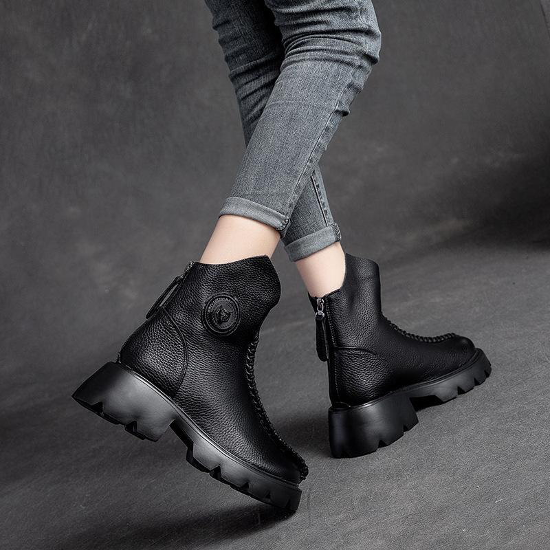 Women Retro Leather Wedge Simple Boots