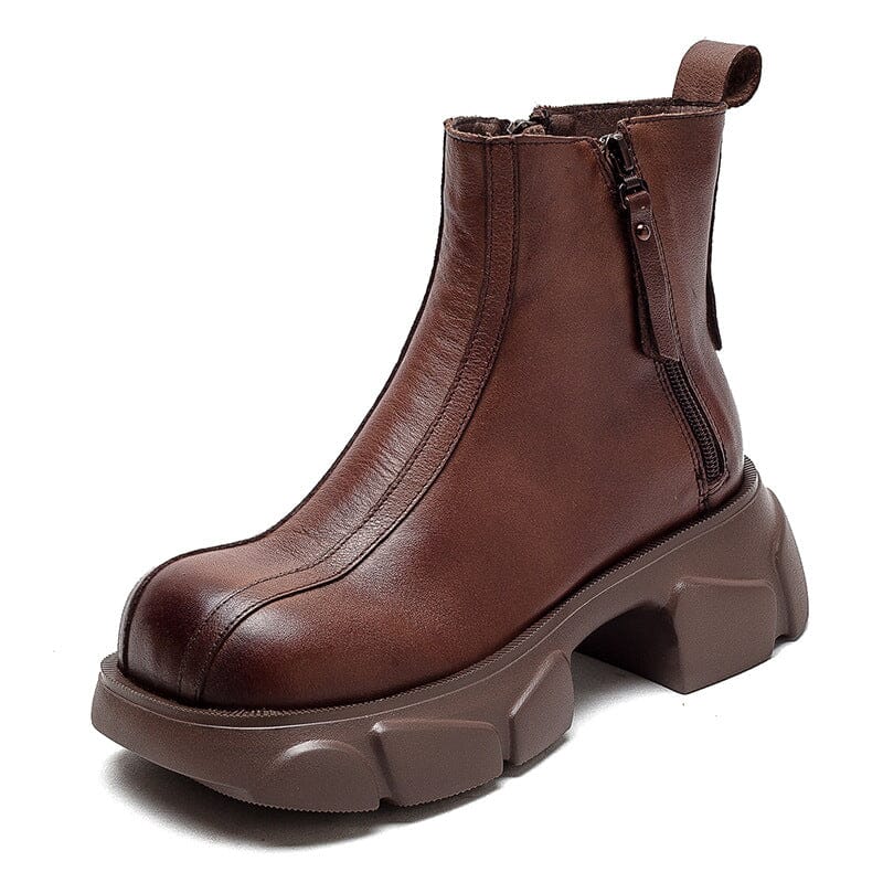 Women Retro Minimalist Leather Chunky Platform Boots