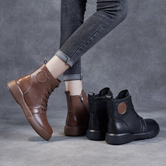 Women Retro Minimalist Leather Flat Ankle Boots