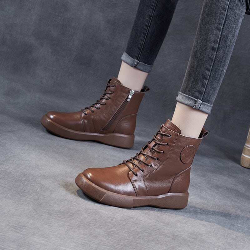 Women Retro Minimalist Leather Flat Ankle Boots