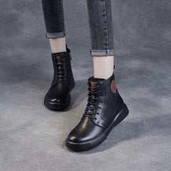 Women Retro Minimalist Leather Flat Ankle Boots