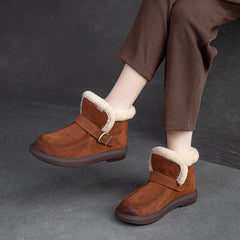 Women Retro Minimalist Leather Furred Snow Boots