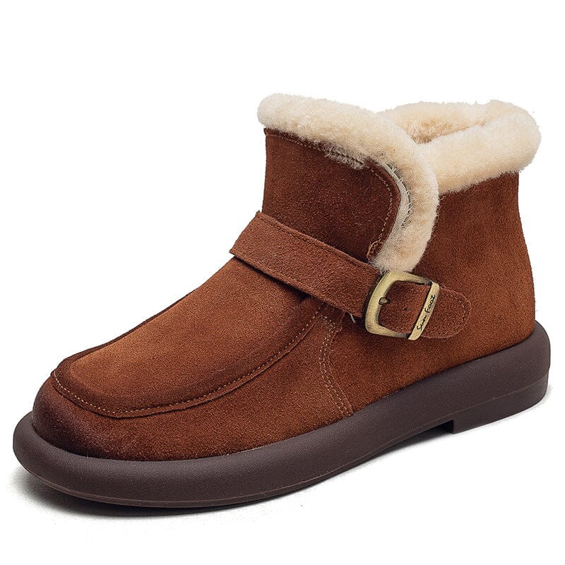 Women Retro Minimalist Leather Furred Snow Boots