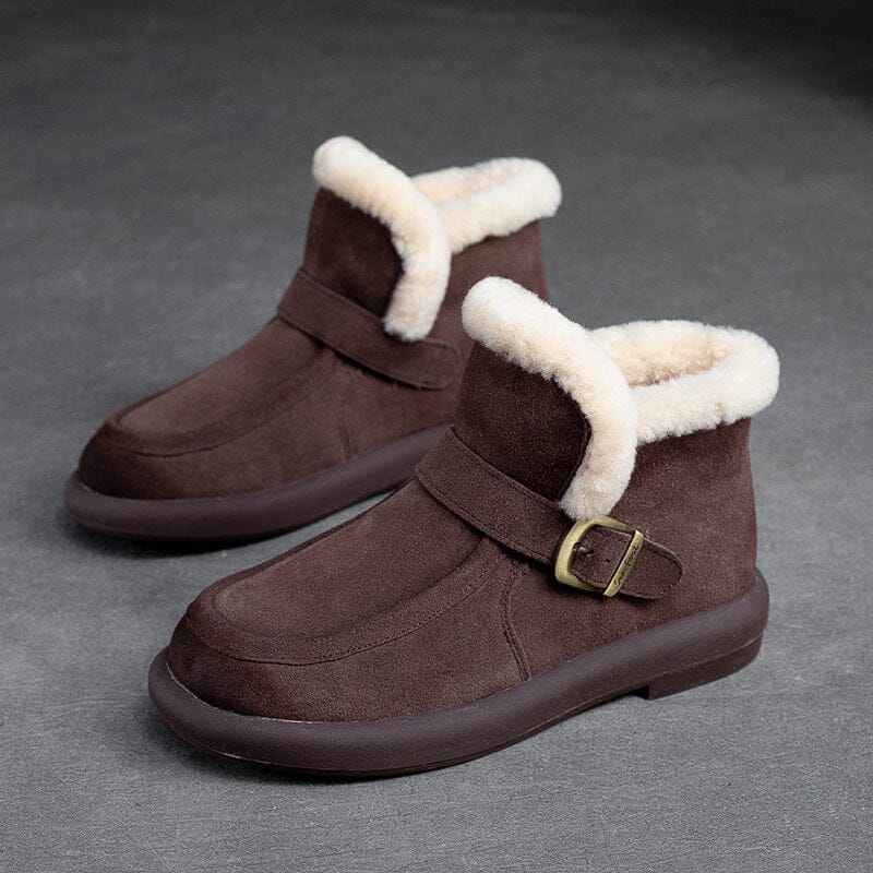 Women Retro Minimalist Leather Furred Snow Boots