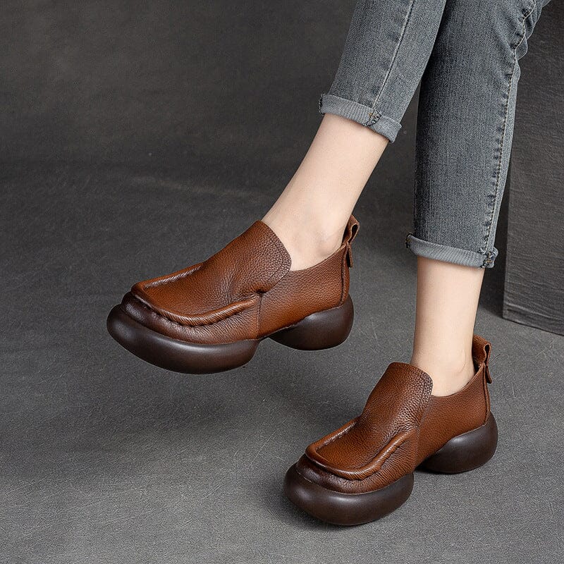 Women Retro Minimalist Leather Platform Casual Shoes