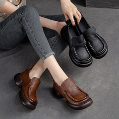 Women Retro Minimalist Leather Platform Casual Shoes