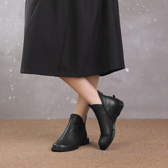 Women Retro Minimalist Leather Solid Ankle Boots