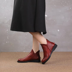 Women Retro Minimalist Leather Solid Ankle Boots