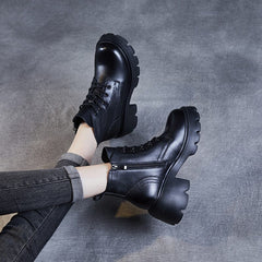 Women Retro Minimalist Soft Leather Chunky Platform Boots