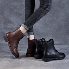 Women Retro Minimalist Soft Leather Combat Boots