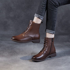 Women Retro Minimalist Soft Leather Combat Boots