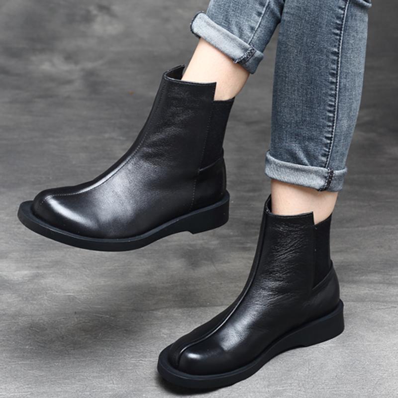 Women Retro Round Toe Flat Paneled Martin Boots