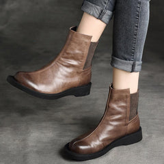 Women Retro Round Toe Flat Paneled Martin Boots