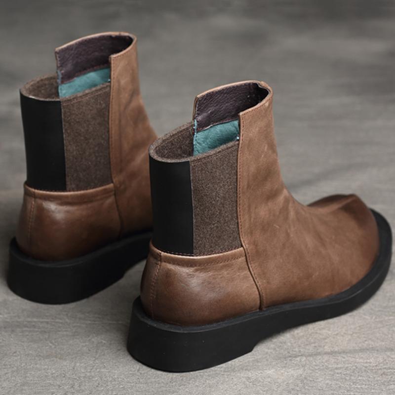 Women Retro Round Toe Flat Paneled Martin Boots