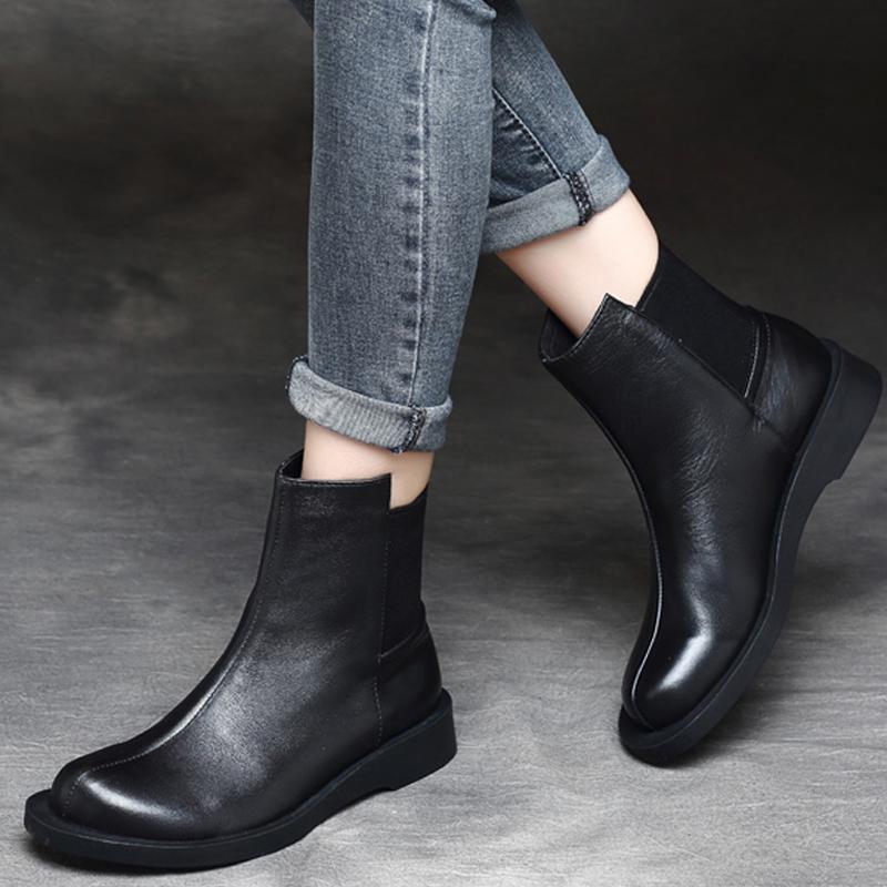 Women Retro Round Toe Flat Paneled Martin Boots