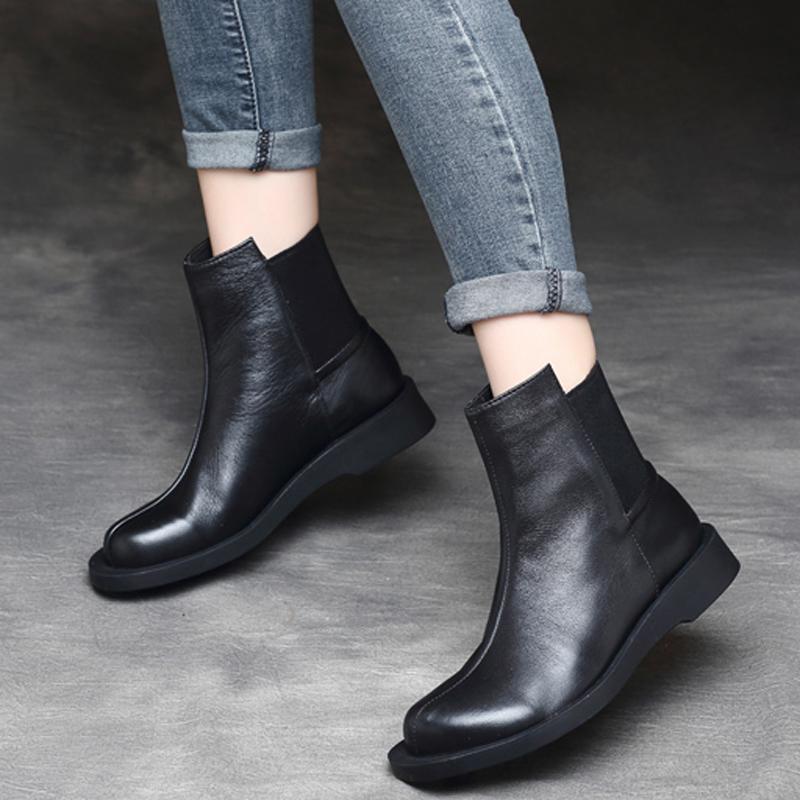 Women Retro Round Toe Flat Paneled Martin Boots