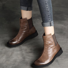 Women Retro Round Toe Flat Paneled Martin Boots