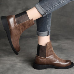 Women Retro Round Toe Flat Paneled Martin Boots