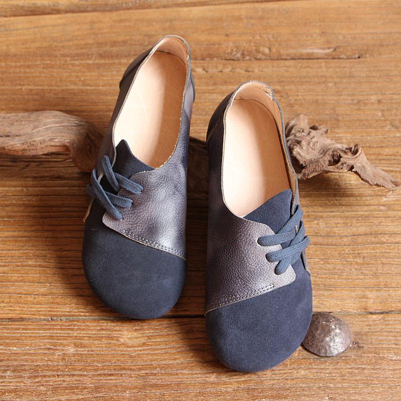 Women Retro Sewing Lace Up Paneled Casual Flat Shoes