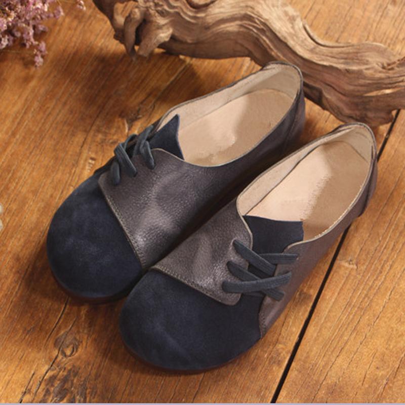 Women Retro Sewing Lace Up Paneled Casual Flat Shoes