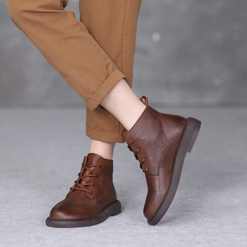 Women Retro Soft Leather Autumn Flat Boots