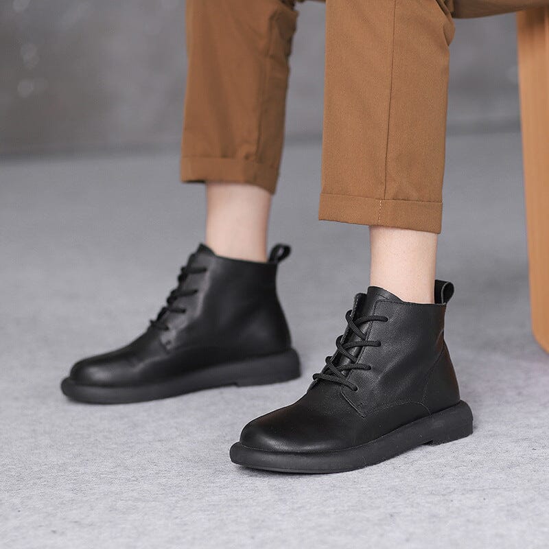 Women Retro Soft Leather Autumn Flat Boots