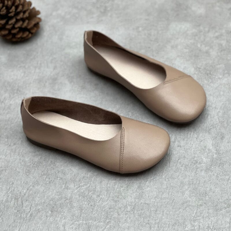 Women Retro Solid Leather Flat Soft Casual Shoes