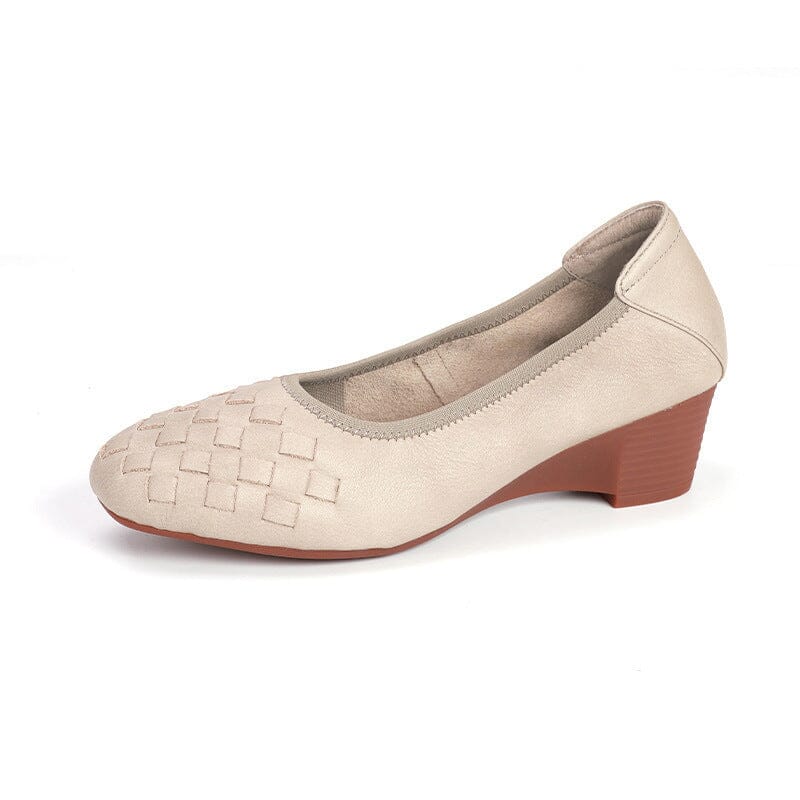 Women Retro Solid Plaited Leather Wedge Casual Shoes