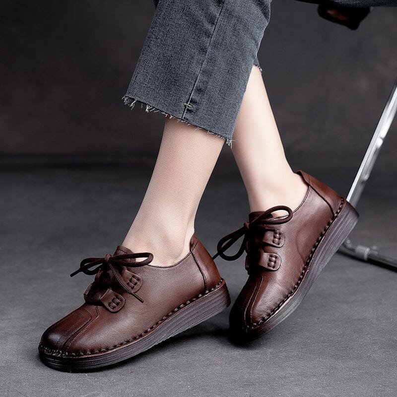 Women Retro Spring Soft Leather Flat Casual Shoes