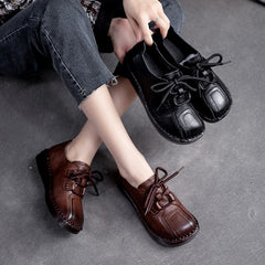 Women Retro Spring Soft Leather Flat Casual Shoes