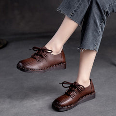 Women Retro Spring Soft Leather Flat Casual Shoes