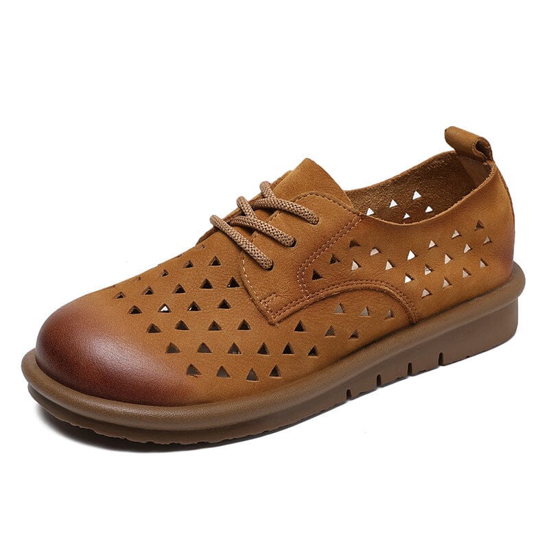 Women Retro Summer Hollow Leather Flat Casual Shoes