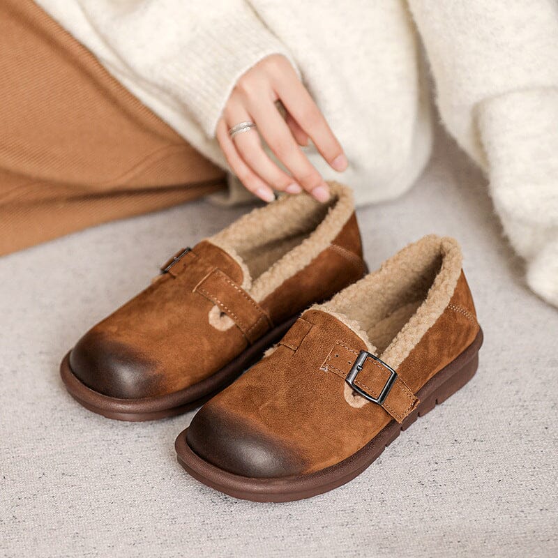 Women Retro Winter Furred Flat Casual Shoes