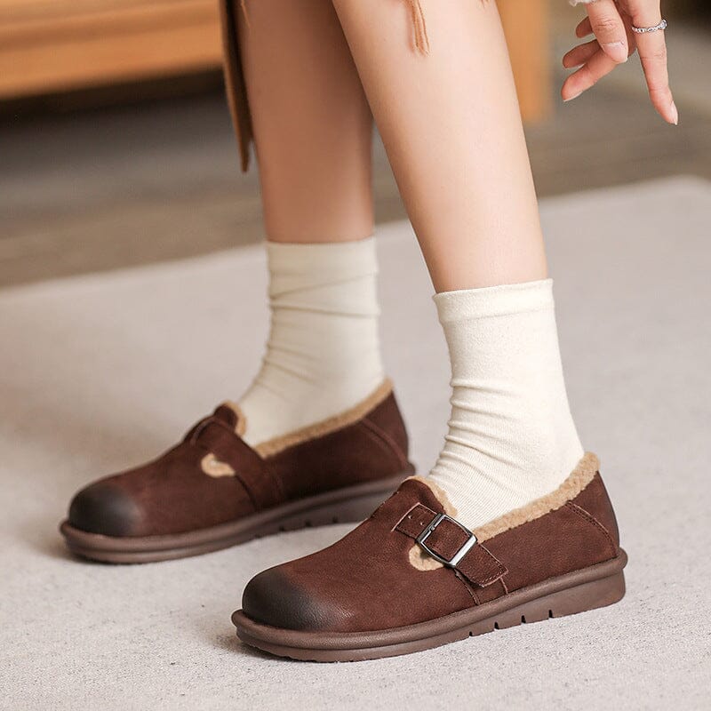 Women Retro Winter Furred Flat Casual Shoes