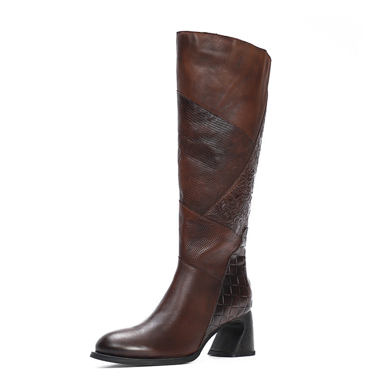 Women Retro Winter Leather Fur Riding Boots