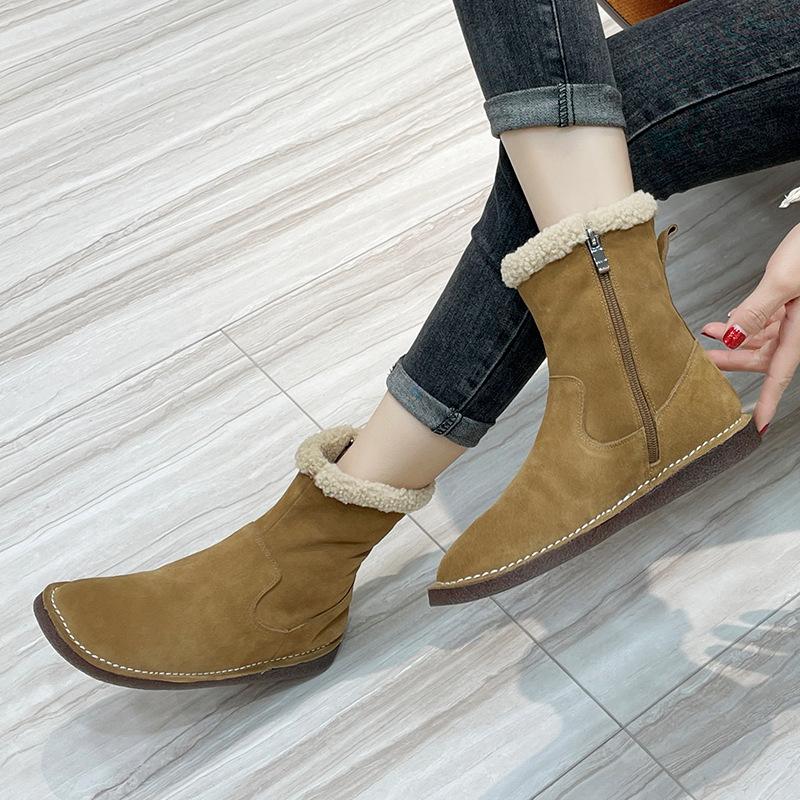 Women Retro Winter Warm Thicken Leather Boots