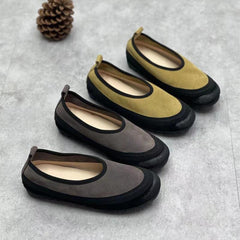 Women Round Head Leather Casual Shoes