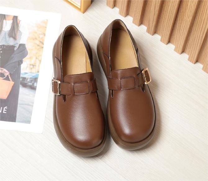 Women Round Toe Soft Soled Leather Wedge Shoes